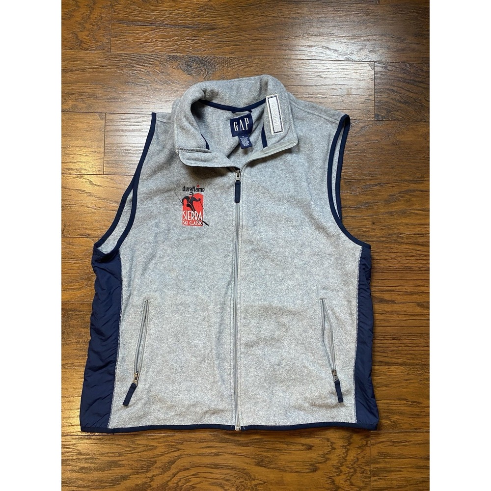Vintage GAP Mens Fleece Vest Gray Navy Duraflame Sierra Ski Classic XL Full Zip